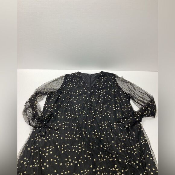 SHEIN Curve 4XL Sheer Tule Overlay Dress Gold Star Pattern - Picture 1 of 5